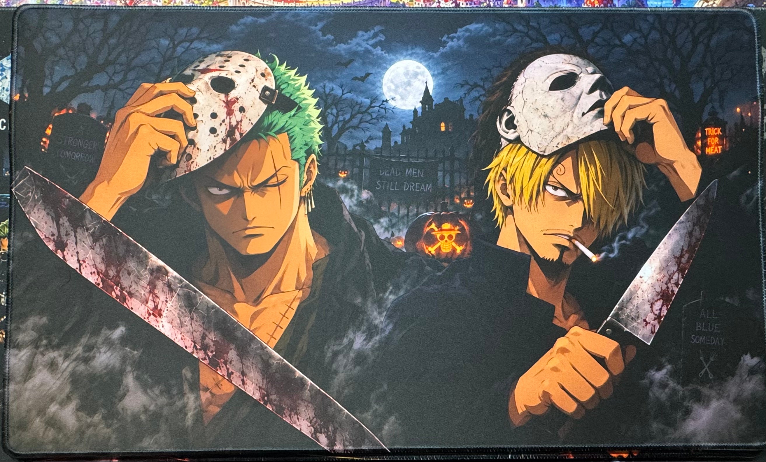 Night of the Blades Halloween Anime Playmat 24x14 Stitched TCG Gaming Mat Horror Collector Edition
