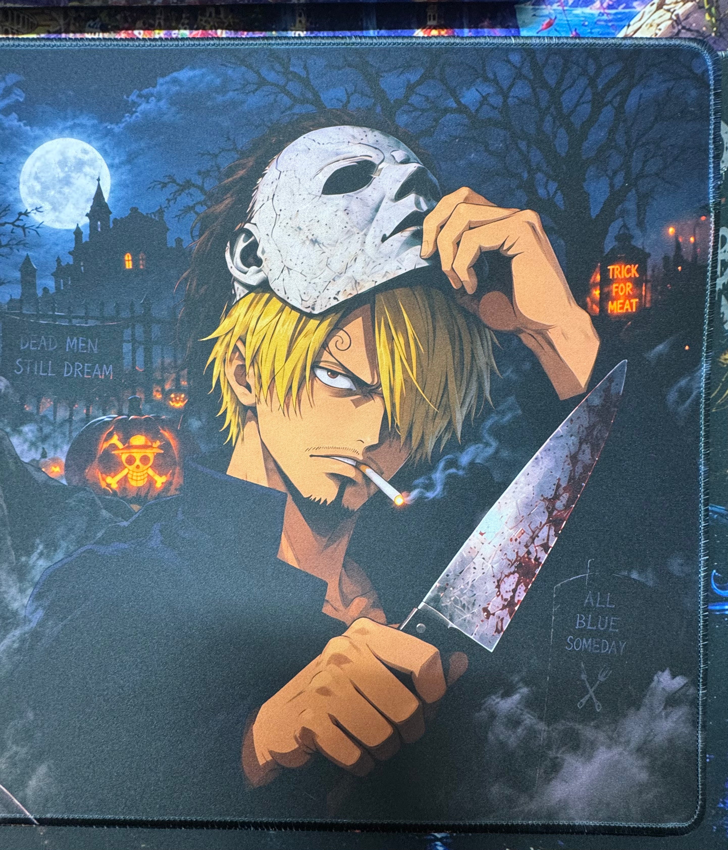Night of the Blades Halloween Anime Playmat 24x14 Stitched TCG Gaming Mat Horror Collector Edition