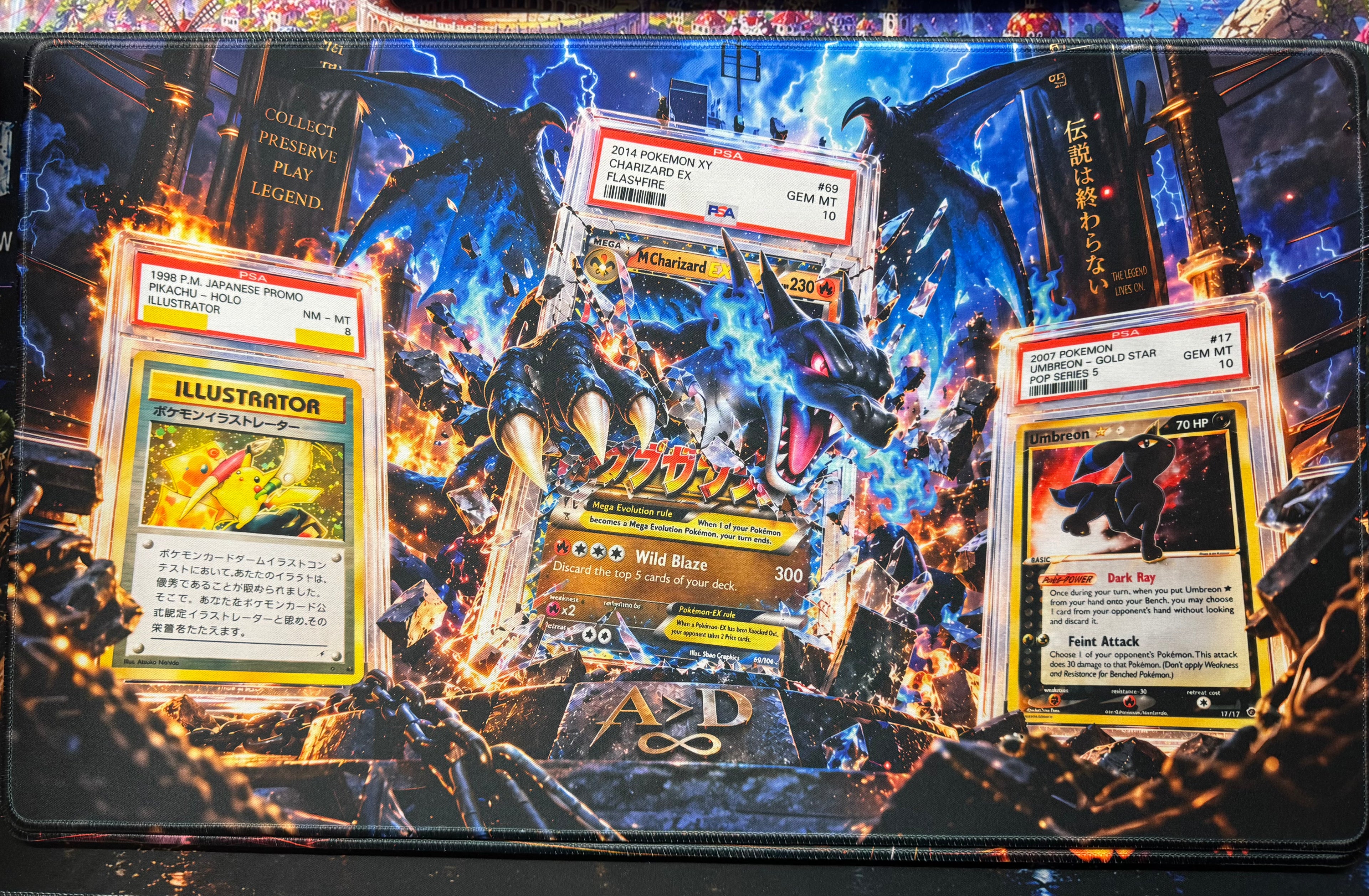 Vault of Legends Trading Card Collector Playmat 24x14 Stitched TCG Gaming Desk Mat