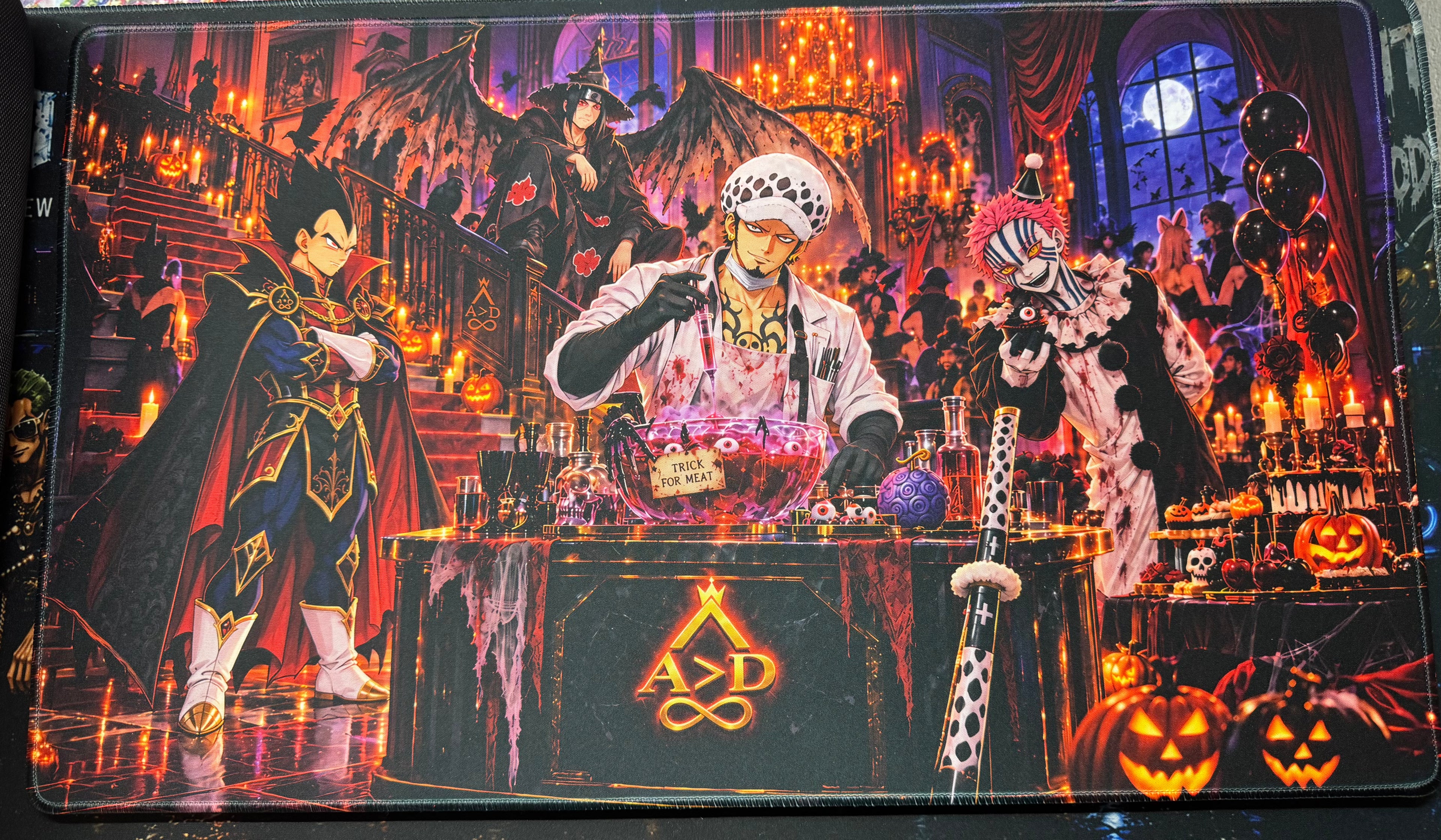 The Midnight Experiment Halloween Anime Crossover Playmat 24x14 Stitched TCG Gaming Mat