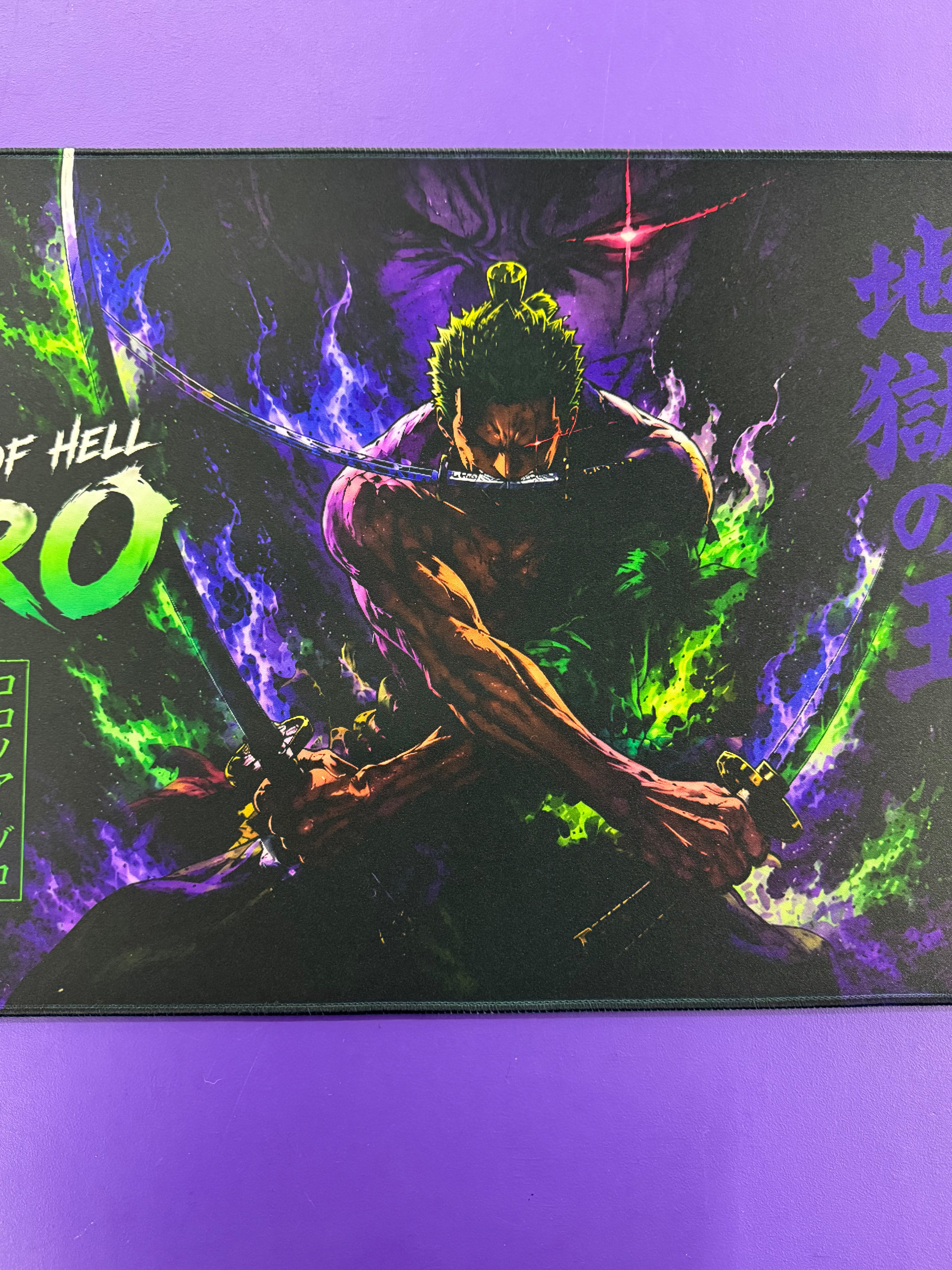 Z King of Hell Anime Playmat Three Sword Style 24x14 Stitched TCG Gaming Mat