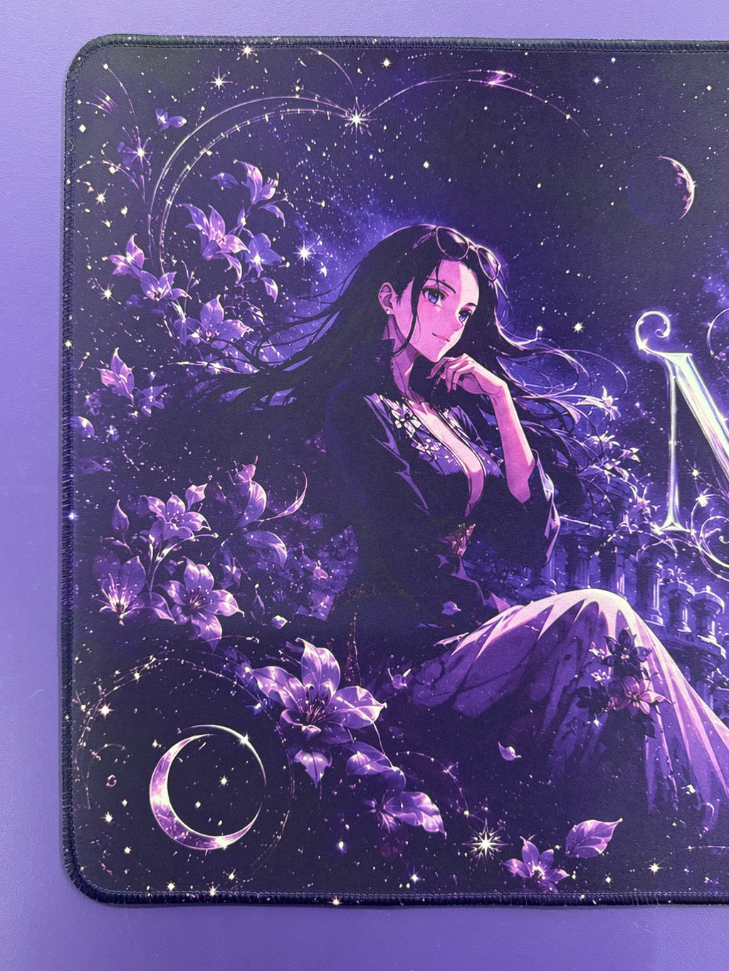 Celestial Elegance  Cosmic Anime Playmat Purple Galaxy 24x14 Stitched TCG Gaming Mat