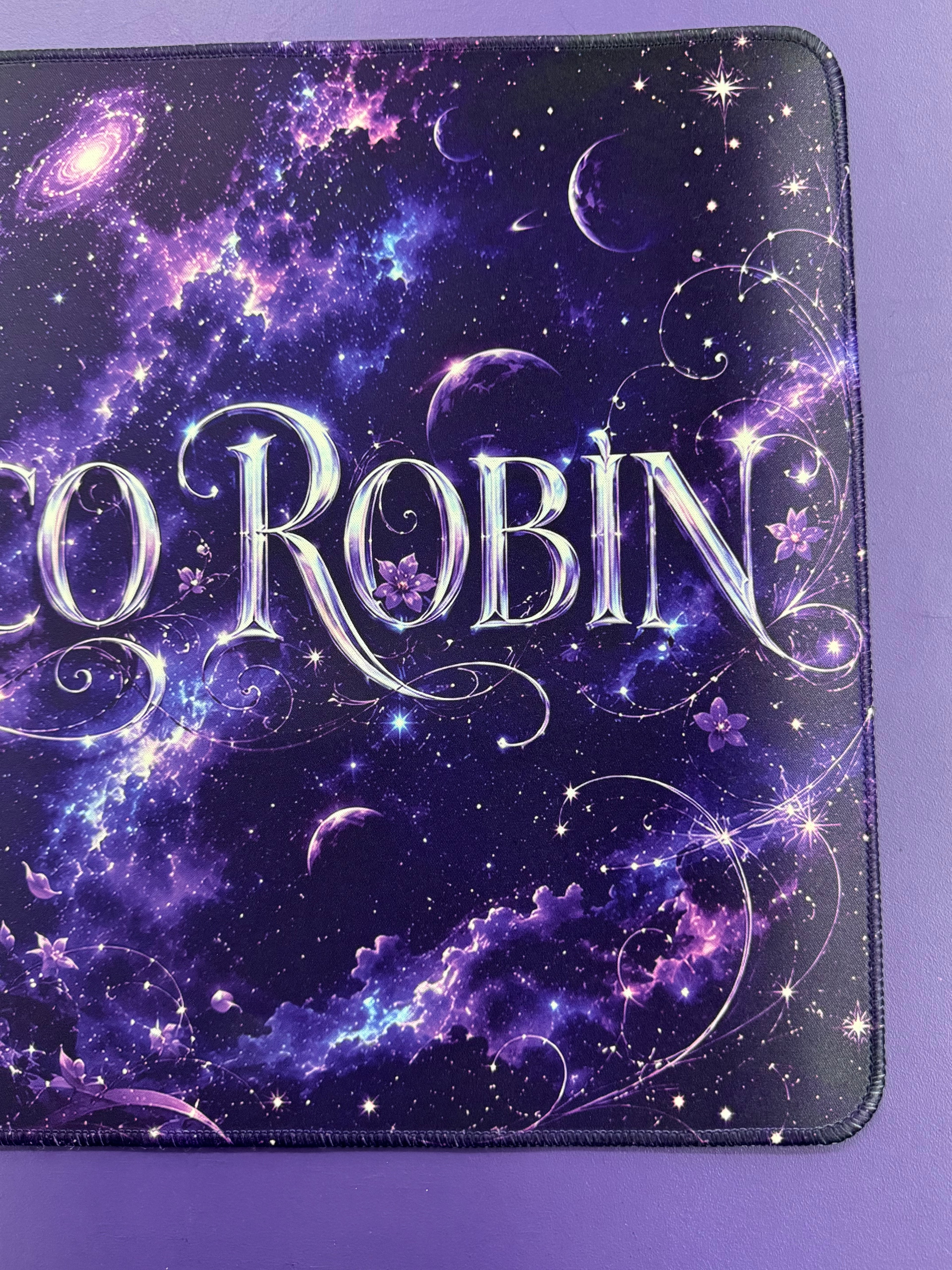 Celestial Elegance  Cosmic Anime Playmat Purple Galaxy 24x14 Stitched TCG Gaming Mat