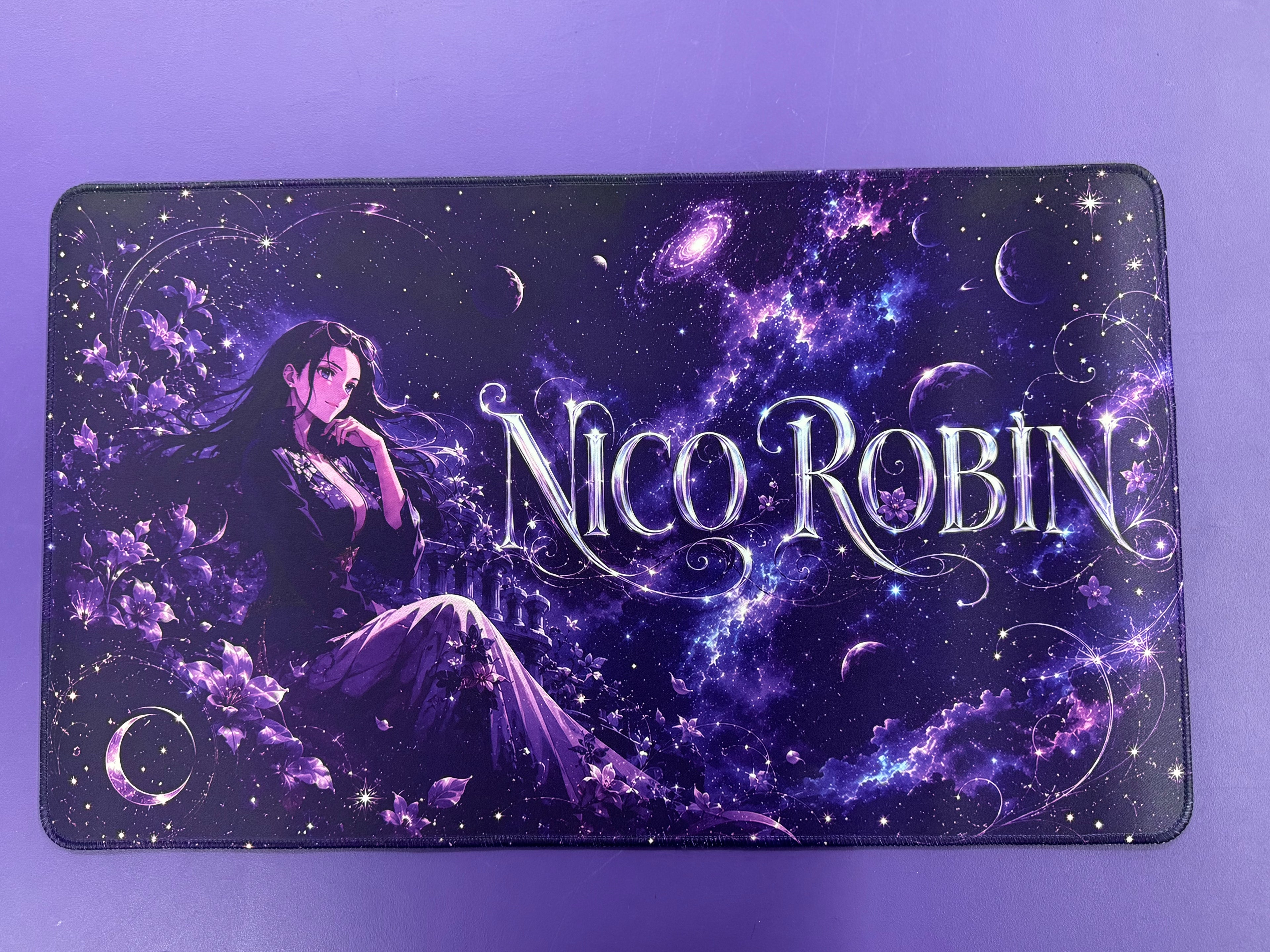 Celestial Elegance  Cosmic Anime Playmat Purple Galaxy 24x14 Stitched TCG Gaming Mat