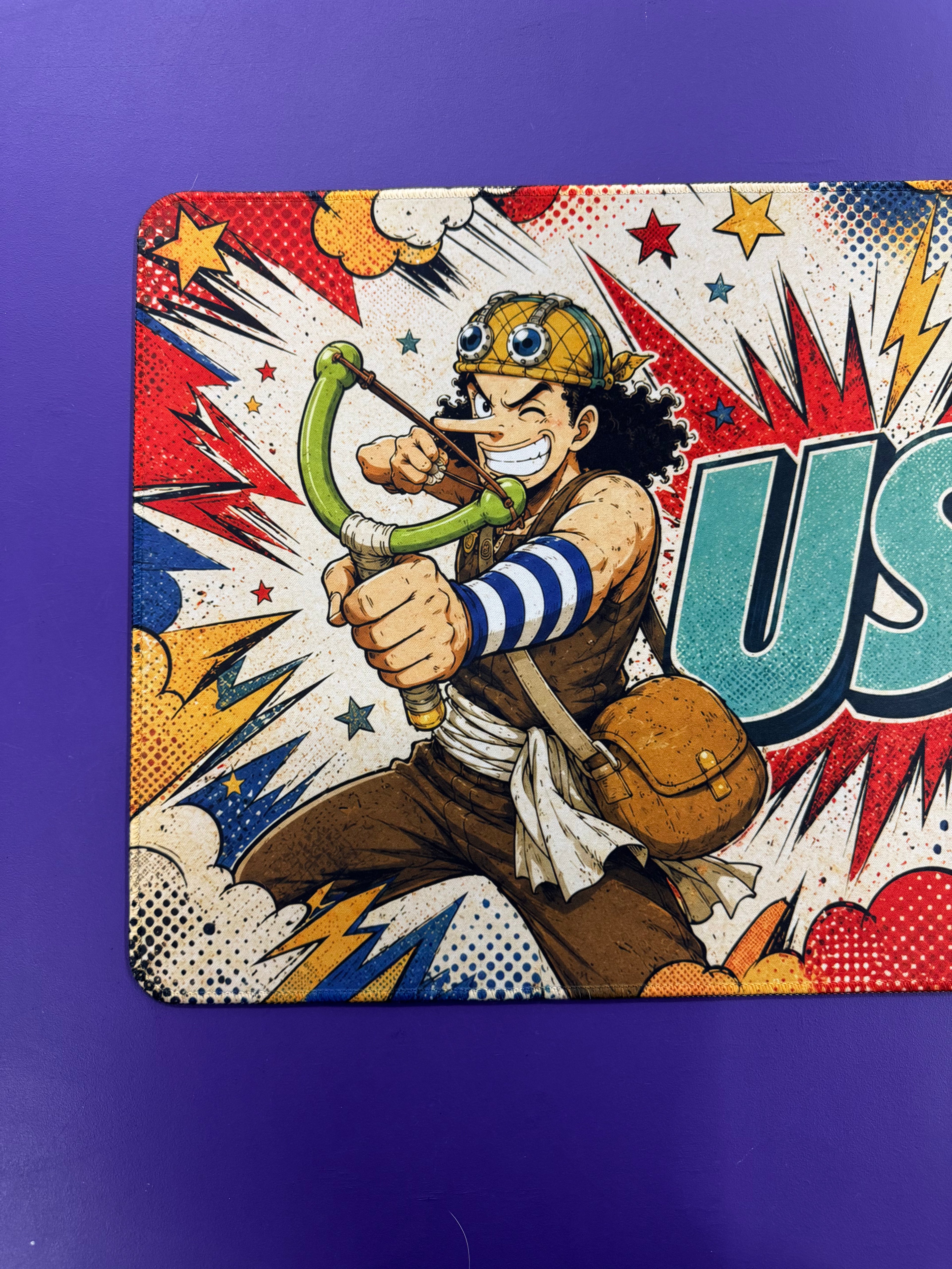Retro Comic Anime Playmat Brave Sharpshooter TCG Gaming Mat Stitched Desk Mat Anime Gift