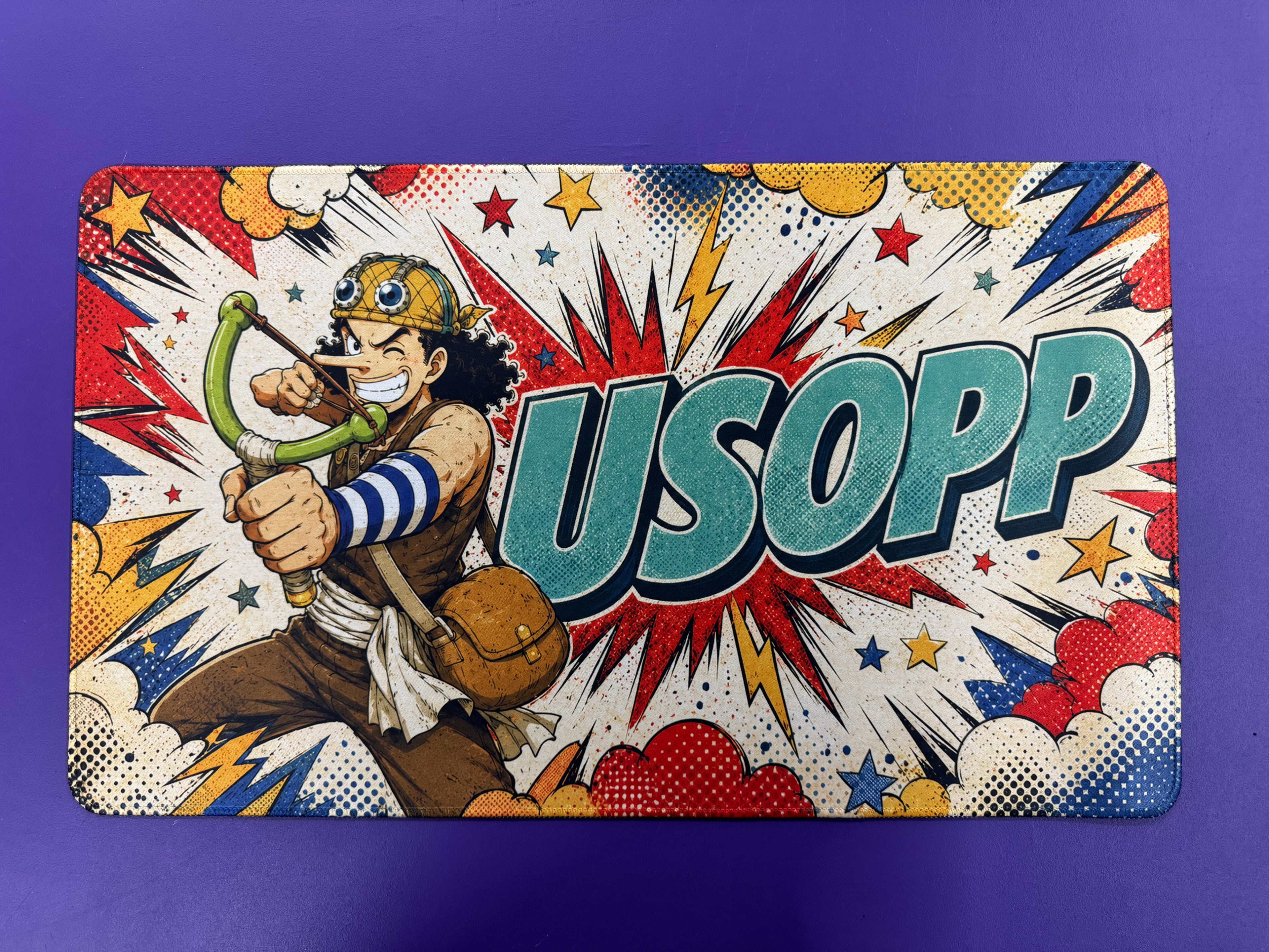 Retro Comic Anime Playmat Brave Sharpshooter TCG Gaming Mat Stitched Desk Mat Anime Gift