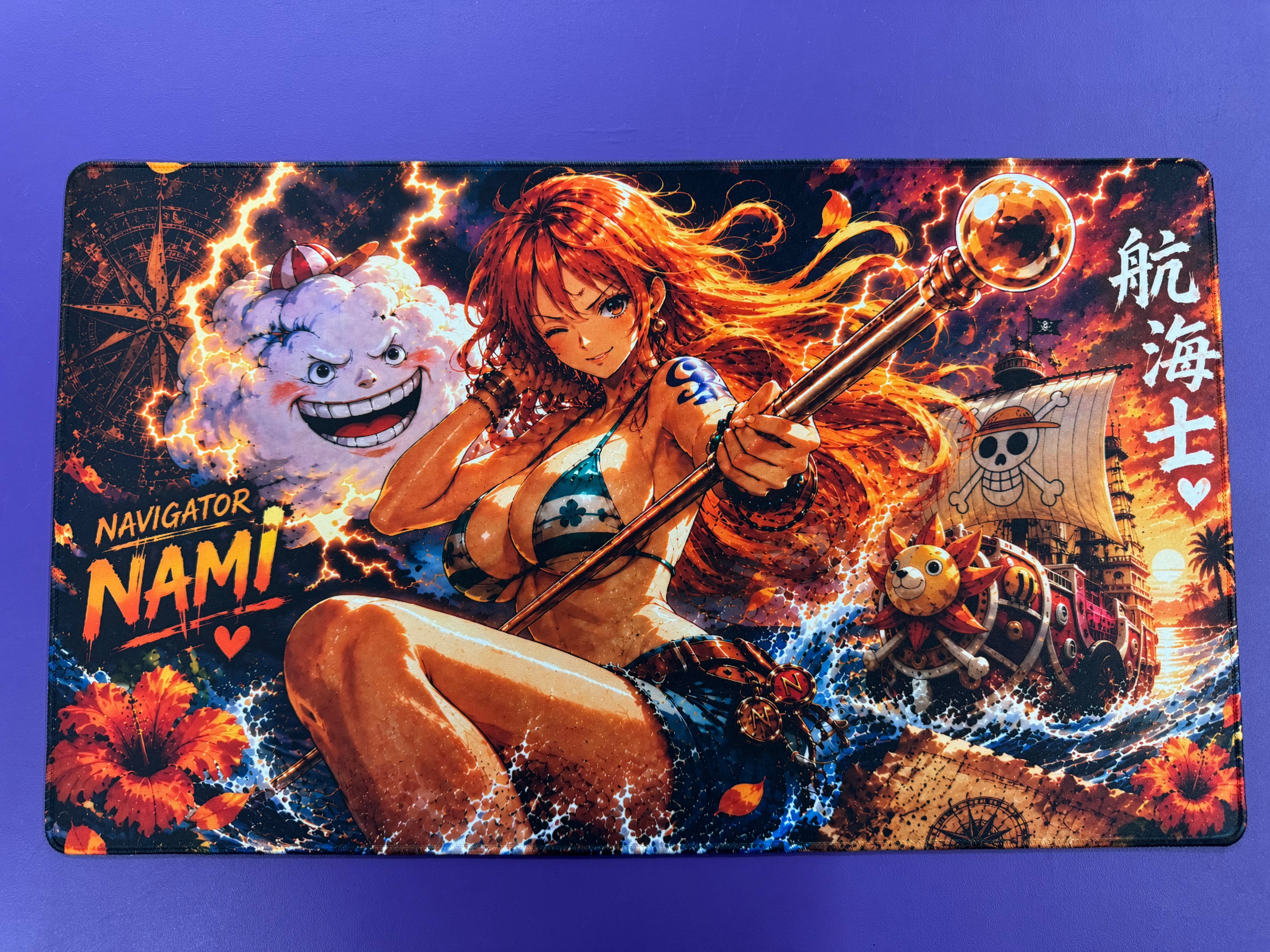 Storm born Navigator Anime Playmat One Piece TCG Stitched Gaming Desk Mat Anime Gift for Boyfriend Girlfriend